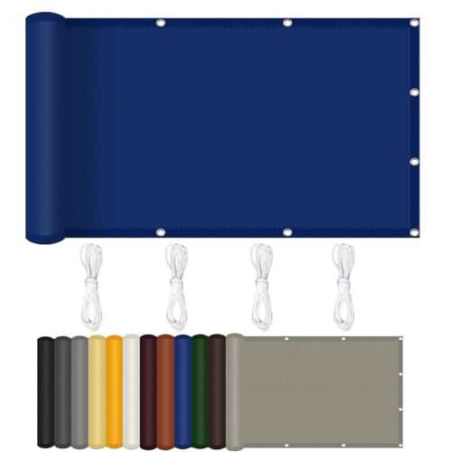 Sonnenschutz Netz 150 x 300 cm Premium Wasserabweisend Markise Balkon Befestigungsseile für Balkon Terrasse Schwimmbad Überdachung, Dunkelblau von LIHUANE