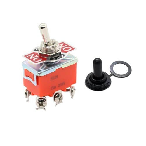 15A 250V Kippschalter Miniatur Daumenhebel Ein Aus Elektronik SPST SPDT DPDT Power Rocker Wasserdichte Kappe(1322S ON-OFF-ON,Momentary) von LIHWQ