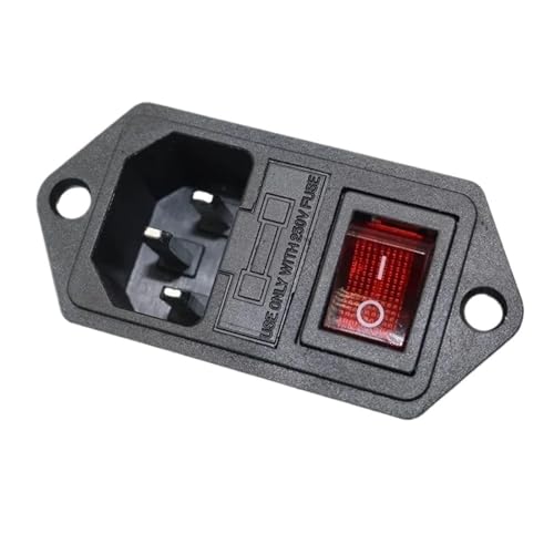 5Pcs/20CS AC-01B AC-Steckdose Elektrische 3Pin 10A 250V Wippschalter Weiblich Männlich Einlassbuchse mit Sicherung Rot 4Pin Taste(5PCS) von LIHWQ
