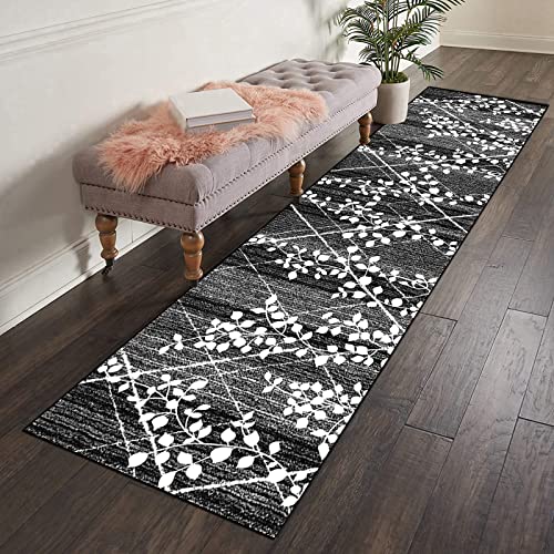 Läufer Teppich Flur rutschfest Meterware 90×350cm Küchenteppich Vintage Schwarz Waschbar Meterware Schlafzimmer Korridor Teppichläufer Lang, Länge Anpassbare, 80-140cm Breit von LIHY