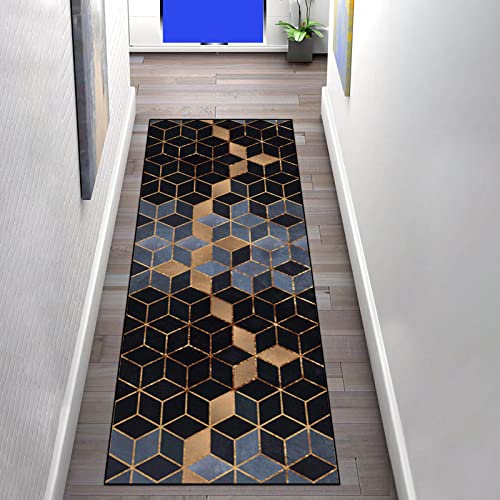 Läufer Teppich Geometrische Flur rutschfeste 80×150CM, Korridor Teppich Polyester Waschbar für Küche Schlafzimmer Wohnzimmer Breite 80cm/ 100cm/ 120cm/ 140cm erhältlich von LIHY