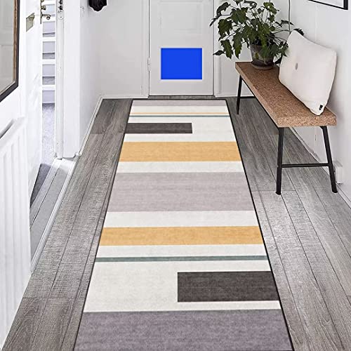Läufer Teppiche für Flur rutschfest 60×120cm, Geometrischer Streifen Check Nordic Style Innendekor Teppich, Blumenmuster Teppich für Flure Küche Wohnzimmer von LIHY