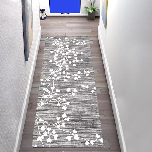 Teppich Läufer 100×400cm, rutschfest Flur Grau Moderner Einfach Küchenteppich Korridor Teppich Waschbar Meterware Schlafzimmer Korridor Polyester Teppich Länge Anpassbare von LIHY