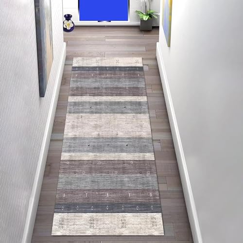 Teppich Läufer 60×120cm, Flur Küche Waschbar Korridor TeppichLäufer Modern Einfache Blaue Streifen Schlafzimmer Wohnzimmer, Breite 60cm/ 80cm/ 100cm von LIHY