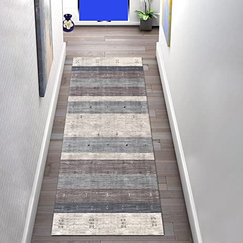 Teppich Läufer 80×200cm Flur Küche Waschbar Korridor TeppichLäufer Modern Einfache Blaue Streifen Schlafzimmer Wohnzimmer, Breite 60cm/ 80cm/ 100cm von LIHY