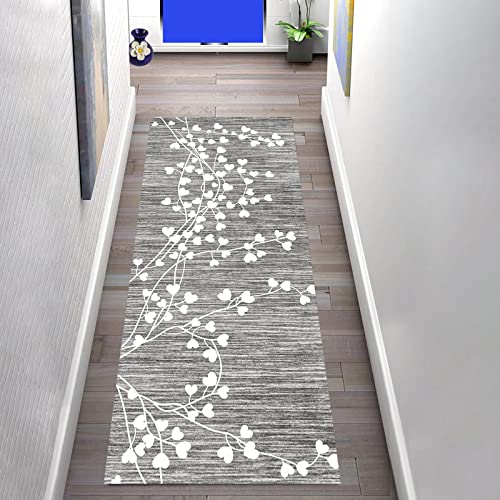 Teppich Läufer 80×250cm rutschfest Flur Grau Moderner Einfach Küchenteppich Korridor Teppich Waschbar Meterware Schlafzimmer Korridor Polyester Teppich Länge Anpassbare von LIHY