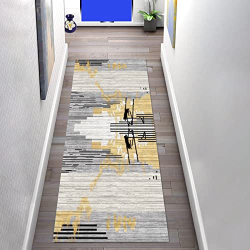 Teppich Läufer 80×300cm rutschfest Flur Einfach Gelb Moderner Küchenteppich Korridor Teppich Waschbar Meterware Schlafzimmer Korridor Polyester Teppich Länge Anpassbare von LIHY
