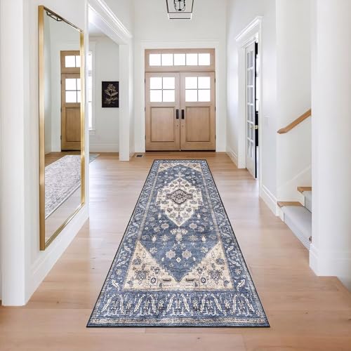 Teppich Läufer Flur 100×160cm, Modern Klassisch Blau Moderner Innendekor Teppich, Rutschfester Pflegeleicht, für Flure Küche Wohnzimmer von LIHY