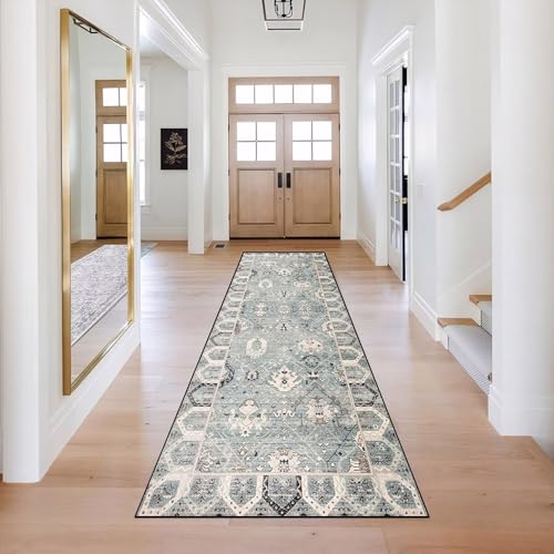 Teppich Läufer Flur 110×100cm, Modern Klassisch Grau Blau Moderner Innendekor Teppich, Rutschfester Pflegeleicht, für Flure Küche Wohnzimmer von LIHY