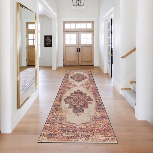 Teppich Läufer Flur 120×350cm, Modern Klassisch Orange Moderner Innendekor Teppich, Rutschfester Pflegeleicht, für Flure Küche Wohnzimmer von LIHY