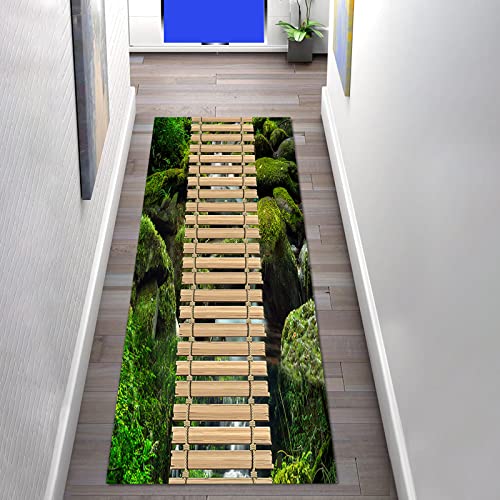 Teppich Läufer Flur Küche rutschfest 100×150cm 3D Grünes Modernes Muster Korridor Küchenläufer Teppichläufer Polyester Waschbar für Schlafzimmer Wohnzimmer, Teppich meterware Meter von LIHY
