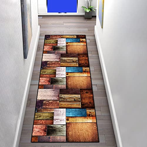 Teppich Läufer Flur rutschfest 80×140cm Holzimitat Holz Flickenteppich Waschbar Modern Vintage Küche Schlafzimmer Wohnzimmer LäuferTeppich Breite 60cm/ 80cm/ 100cm/ 120cm, Teppich Meterware von LIHY