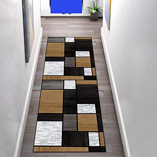 Teppich Läufer Flur rutschfest 80×400cm Küchenteppich Patchwork Grau Braun Waschbar Meterware Schlafzimmer Wohnzimmer Korridor Teppichläufer Lang, 60cm/ 80cm/ 100cm/ 120cm, Teppich Meterware von LIHY