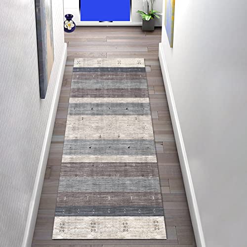 Teppich Läufer rutschfest 80x400cm Flur Grau Moderner Einfach Küchenteppich Korridor Teppich Waschbar Meterware Schlafzimmer Korridor Polyester Teppich Länge Anpassbare (80 x 400 cm, F) von LIHY