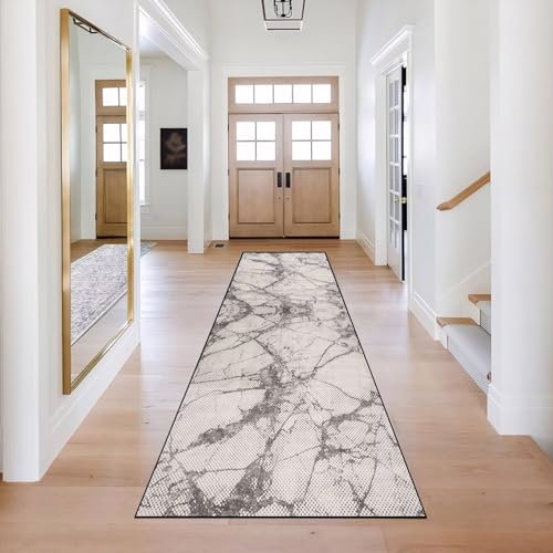 Teppichläufer Flur 110×100cm, rutschfest Waschbar Korridor Teppich, Vintage Küchenteppich, Modernes Hellgraues Muster Läufer für Indoor von LIHY