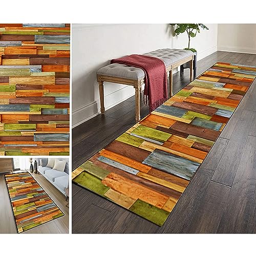 Teppichläufer Schlafzimmer Wohnzimmer Küchenläufer rutschfest 90×150cm, Geometrische 3D Holzimitation Gelb Flurteppich Vintage Waschbar Korridor Teppich, Länge Anpassbare Teppichläufer Schlafzimmer Wohnzimmer Küchenläufer rutschfest 90×150cm, Geometrische 3D Holzimitation Gelb Flurteppich Vintage Waschbar Korridor Teppich, Länge Anpassbare von LIHY