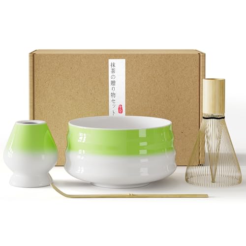 LIIGOU Matcha Set 4 Stück Matcha Whisk Kit Japanisches Teeset Matcha Tea Set Mit Matcha Whisk Matcha Schale Bowl Matcha Besen Halter & Schaufel Grün Matcha Starter Set für Die Matcha Teezeremonie von LIIGOU