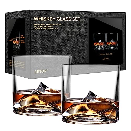 LIITON Exklusiv Whisky Gläser Set Everest 2-teilig aus Kristallglas, Tumblergläser, Geschenke für Männer für Cocktails, Gin, Bourbon, Rum, Trinkgläser Geschenkset von LIITON