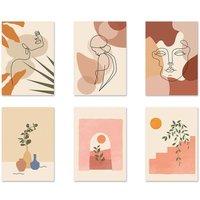 Dekorative Wandposter, 6 minimalistische Kunstdrucke, moderne abstrakte Kunstposter im Bohème-Stil, Kunstdrucke mit geometrischem Landschaftsdesign, von LIIYIELA