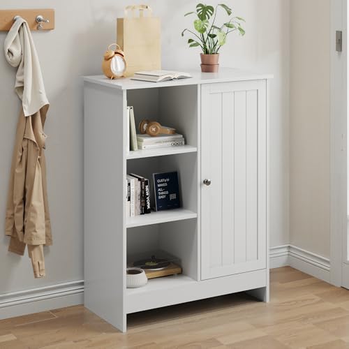 LIJBDDM Badezimmerschrank, freistehendes Lagerregal für die Küche, 60 cm L x 30 cm B x 80 cm H, Bodenlagerschrank mit 1 Schrank, 3 offenen Fächern, verstellbaren Regalen, weiß LIJBDDM Badezimmerschrank, freistehendes Lagerregal für die Küche, 60 cm L x 30 cm B x 80 cm H, Bodenlagerschrank mit 1 Schrank, 3 offenen Fächern, verstellbaren Regalen, weiß von LIJBDDM