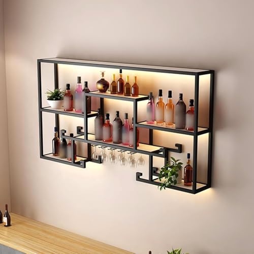 LIJBDDM LED-Weinregal，Moderne Und Multifunktionale Lösung Zur Weinaufbe Weinregale Mit Weinglashalter Flaschenregal Präsentationsregal Modernes Weinregal Aus Eisen Mit Weinglashalter(Size:100cm) von LIJBDDM