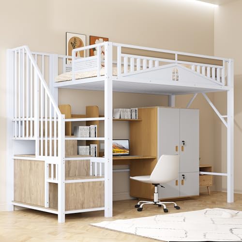 LIJBDDM Metall-Hochbett 90 x 200 cm, Einzigartiges Sicherheitsgehäuse mit Fenster, Sicherheitsleiter mit Spind, Weiß LIJBDDM Metall-Hochbett 90 x 200 cm, Einzigartiges Sicherheitsgehäuse mit Fenster, Sicherheitsleiter mit Spind, Weiß von LIJBDDM