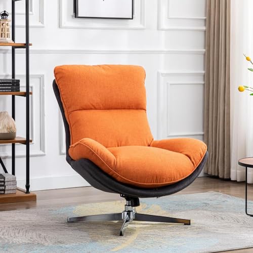LIJBDDM Moderner Drehstuhl, bequemer gepolsterter Leinenstoff, Loungesessel mit hoher Rückenlehne, Schaukelstuhl für Wohnzimmer, Schlafzimmer (Größe: 1 Stück, Farbe: Orange) von LIJBDDM