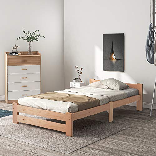 LIJBDDM Solide Massivholzbett Futonbett Massivholz Natur Bett aus mit Kopfteil und Lattenrost, Natur (Natural + Solid Wood + 90cm*200cm) von LIJBDDM