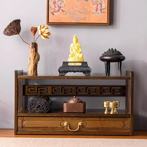 Meditationstisch, Altar mit Aufbewahrung, Puja-Tisch mit Schublade, kleiner Altartisch für spirituelle, buddhistische Statuen aus natürlichem Bambus, Ständer für Verstorbene/Buddhisten/Teeheim, von LIJBDDM