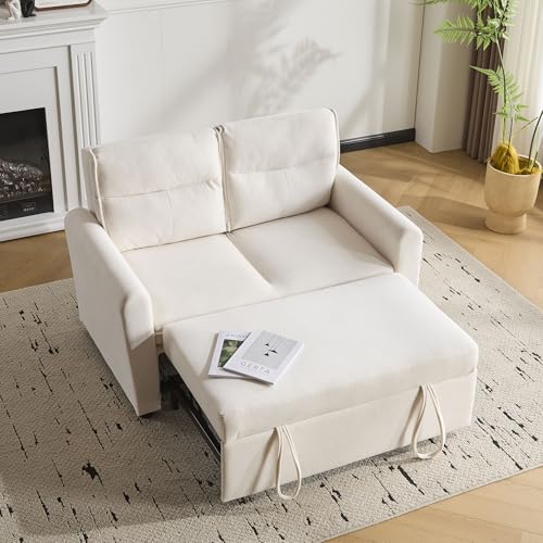 [Schlafsofa mit Schlaffunktion] Modernes 2-Sitzer Sofa/Faltbares Schlafsofa mit Ausziehfunktion/Verstellbare Rückenlehne/Platzsparend für kleine Wohnzimmer (Light beige + Foam + 2 Seat) von LIJBDDM
