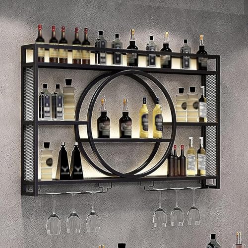 Weinregal Hängend,Wandmontierte Weinregal Mit Glashalter Moderner Multifunktionaler Flaschenhalter Aufbewahrungsregal Bar Regale Wand Wandmontierte Weinregale(Size:140cm,Color:Schwarz) von LIJBDDM