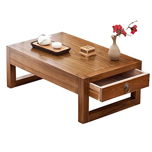Couchtisch mit Schublade, Massivholz, Couchtische, Tatami-Tisch, Erkerfenstertisch, Fenstertisch, Schlafzimmer, Mini-Tisch, Arbeitszimmer (Farbe: Braun, Größe: 70 x 45 x 30 cm) von LIJBN
