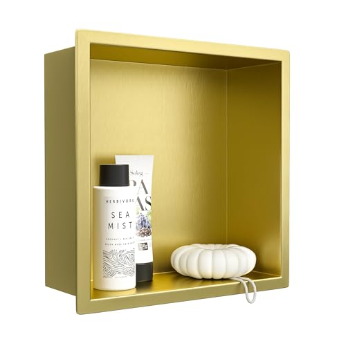 Eingebettete Badezimmerregale aus Edelstahl, Regal für die Aufbewahrung im Badezimmer, hohe Tragfähigkeit für die Aufbewahrung von Shampoo und Toilettenartikeln,Gold von LIJBN