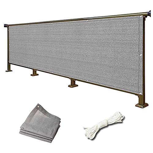 LIJBN Balkon-Sichtschutz, 90/100 cm Höhe, für den Außenbereich, Gartenzaun, Sichtschutz, UV-Schutz, mit Seil, Grau, 90 x 300 cm von LIJBN