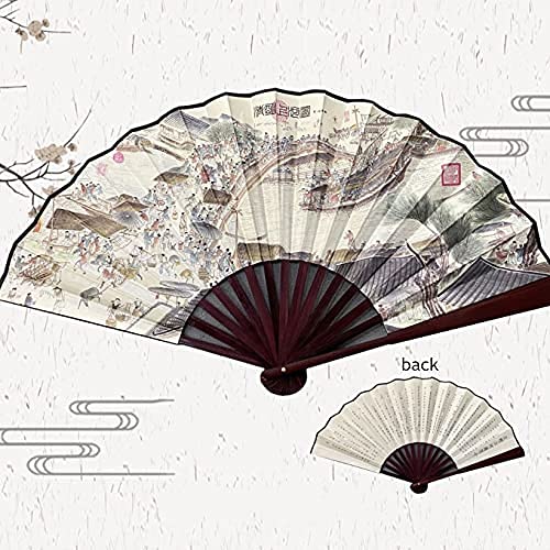 LIJBN Qingming Faltfächer, kreativ, chinesischer Stil, Retro, Handfächer, Seide, Hochzeit, Party, Geburtstag, Heimdekoration, Geschenk für Männer, Bambusgriff, zusammenklappbar von LIJBN