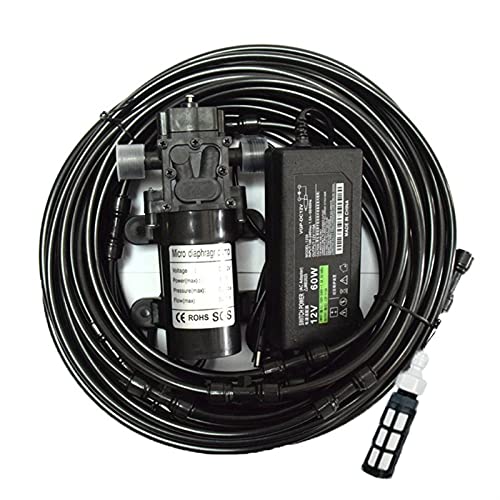 Outdoor-Nebelkühlsystem-Set mit 12-V-Pumpe, Sprühgeräte für Terrasse mit Messingsprühgeräten, Gartenkühlsystem, DIY-Mikro-Tropfbewässerungssystem für Terrasse, Garten, Rasen, Hausb von LIJBN