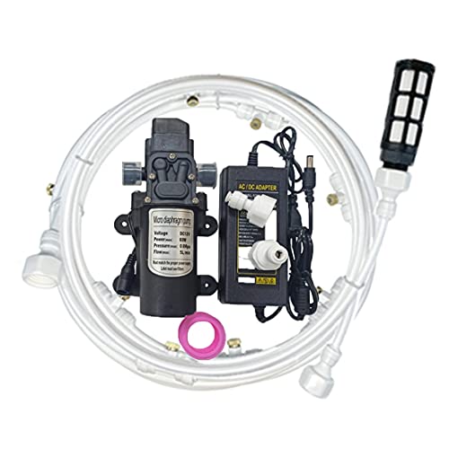 Outdoor-Nebelkühlsystem-Set mit 12-V-Pumpe, Sprühgeräte für Terrasse mit Messingsprühgeräten, Gartenkühlsystem, DIY-Mikro-Tropfbewässerungssystem für Terrasse, Garten, Rasen, Hausb von LIJBN