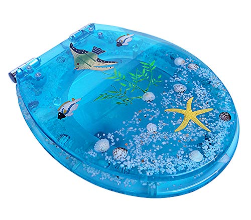 Transparenter Toilettensitz aus Kunstharz mit echten Muscheln und Sand, antibakteriellem Edelstahlscharnier, langsamem Absenkautomatik in V/O/U-Form für EIN hygienisches und komfor von LIJBN