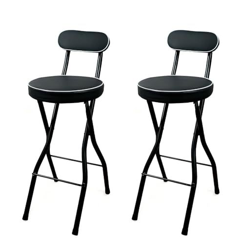 LIJCHGAO 2er Set Runder Barstühle Barhocker klappbar 55cm/60cm/65cm Runder Moderner Barstuhl für Indoor Outdoor Küche Bars Bistro Camping(Black,60cm/23.6In) von LIJCHGAO