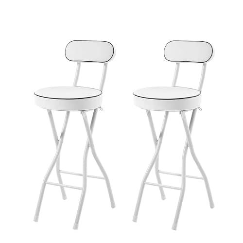 LIJCHGAO 2er Set Runder Barstühle Barhocker klappbar 55cm/60cm/65cm Runder Moderner Barstuhl für Indoor Outdoor Küche Bars Bistro Camping(White,65cm/26In) von LIJCHGAO