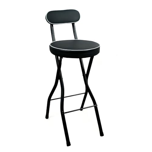 LIJCHGAO 55cm/60cm/65cm Runder Modern Klappstuhl Runder Barhocker Klappbar mit Lehne Küchen Frühstücks Hochstuhl für Bar Theke und Küche(Black,65cm/26In) von LIJCHGAO