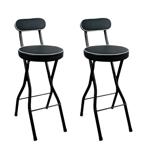 LIJCHGAO Runder Klappstuhl Modern 2er Set Runder Gepolsterter Frühstücksstuhl Barstuhl Für Küche Bar Bistro Outdoor 55cm/60cm/65cm(Black,65cm/26In) von LIJCHGAO