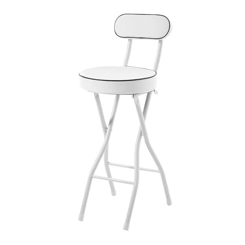 LIJCHGAO Runder Modern Klappstuhl Runder Barhocker klappbar 55cm/60cm/65cm Modern Klappstuhl Barhocker Klappbarer gepolsterter Stuhl für Küche Haus Garten Bar(White,60cm/24In) von LIJCHGAO