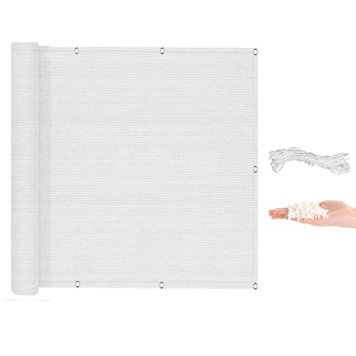 Balkon Sichtschutz Balkonabdeckung 135 x 280 cm Windschutz Sonnenschutz Und Wetterfest Balkonumspannung Zaunschutz mit Kabelbinder für Balkon Terrasse, Weiß von LIJIAO