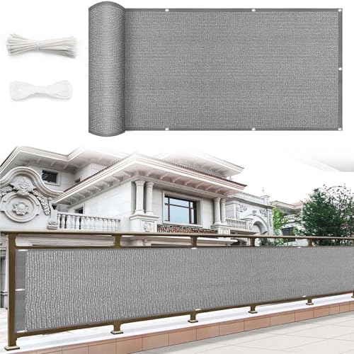 Balkon Sichtschutz Balkonverkleidung 65 x 600 cm Witterungsbeständig Sichtschutz Balkonumspannung Balkonverkleidung mit Kabelbinder für Balkon Terrasse, Grau von LIJIAO