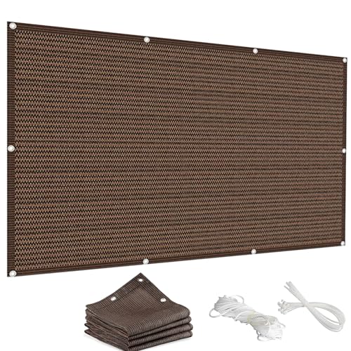 Balkon Sichtschutz Ohne Bohren 140 x 150 cm Wetterbeständiges Und Pflegeleichtes HDPE Sichtschutzmatte Balkonbespannung mit Kabelbinder für Den Gartenzaun Oder Balkon, Braun von LIJIAO