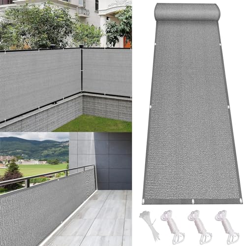 Balkonverkleidung Balkonabdeckung 85 x 420 cm Witterungsbeständig Sichtschutz Sonnenschutz Balkon-Verkleidung mit Kabelbinder für Balkon Terrasse, Grau von LIJIAO