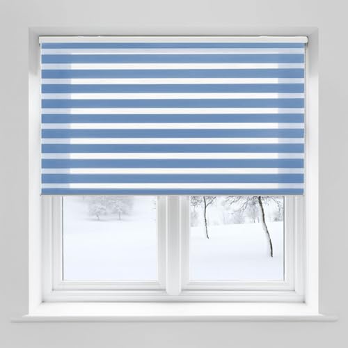 Doppelrollo ohne Bohren 40 x 160 cm Sonnenschutz & Sichtschutz Thermorollo Verdunkelungsrollo Größe und Farbe wählbar für Fenster & Tür, Blau von LIJIAO