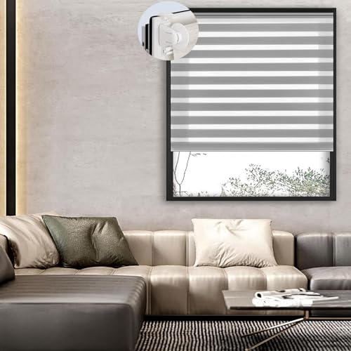 Doppelrollo ohne Bohren 85 x 70 cm Hitzeschutz, Sichtschutz Rollo Fensterrollo mit Klemmträger für Fenster & Tür, Hellgrau Doppelrollo ohne Bohren 85 x 70 cm Hitzeschutz, Sichtschutz Rollo Fensterrollo mit Klemmträger für Fenster & Tür, Hellgrau von LIJIAO