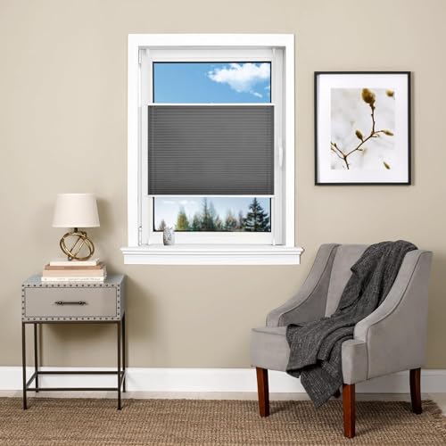Faltrollo Klemmfix 105 x 110 cm Sichtschutz Und Blickdicht Easyfix Faltrollo Fensterrollo mit Klemmträger / -fix für Wohnzimmer, Dunkelgrau von LIJIAO